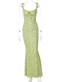 Floral Print Tie Strap Bodycon Maxi Dress - Trendsi - Flyclothing LLC