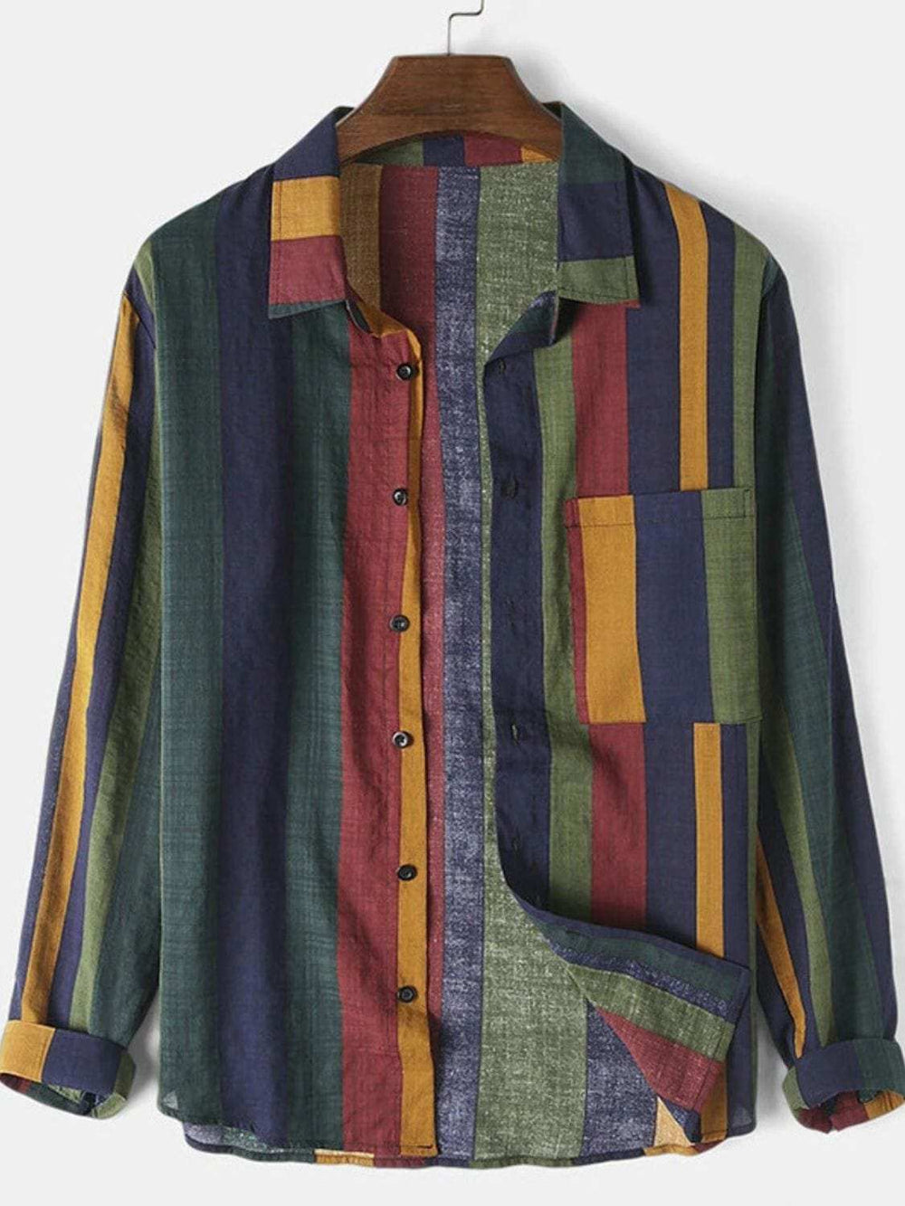 Men's Full Size Contrast Striped Button Down Shirt Plus Size - Trendsi - Flyclothing LLC