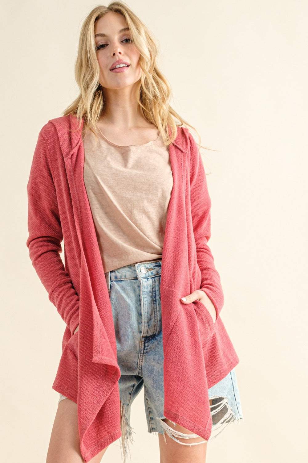 And The Why Full Size Thermal Hooded Open Front Cardigan with Pockets - Trendsi - Flyclothing LLC