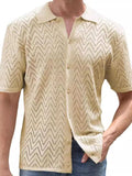 Men's Full Size Openwork Button Down Short Sleeve Shirt Plus Size - Trendsi