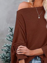 Waffle Knit Boat Neck T-Shirt - Trendsi - Flyclothing LLC