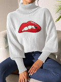 Lip Turtleneck Long Sleeve Sweater - Trendsi - Flyclothing LLC