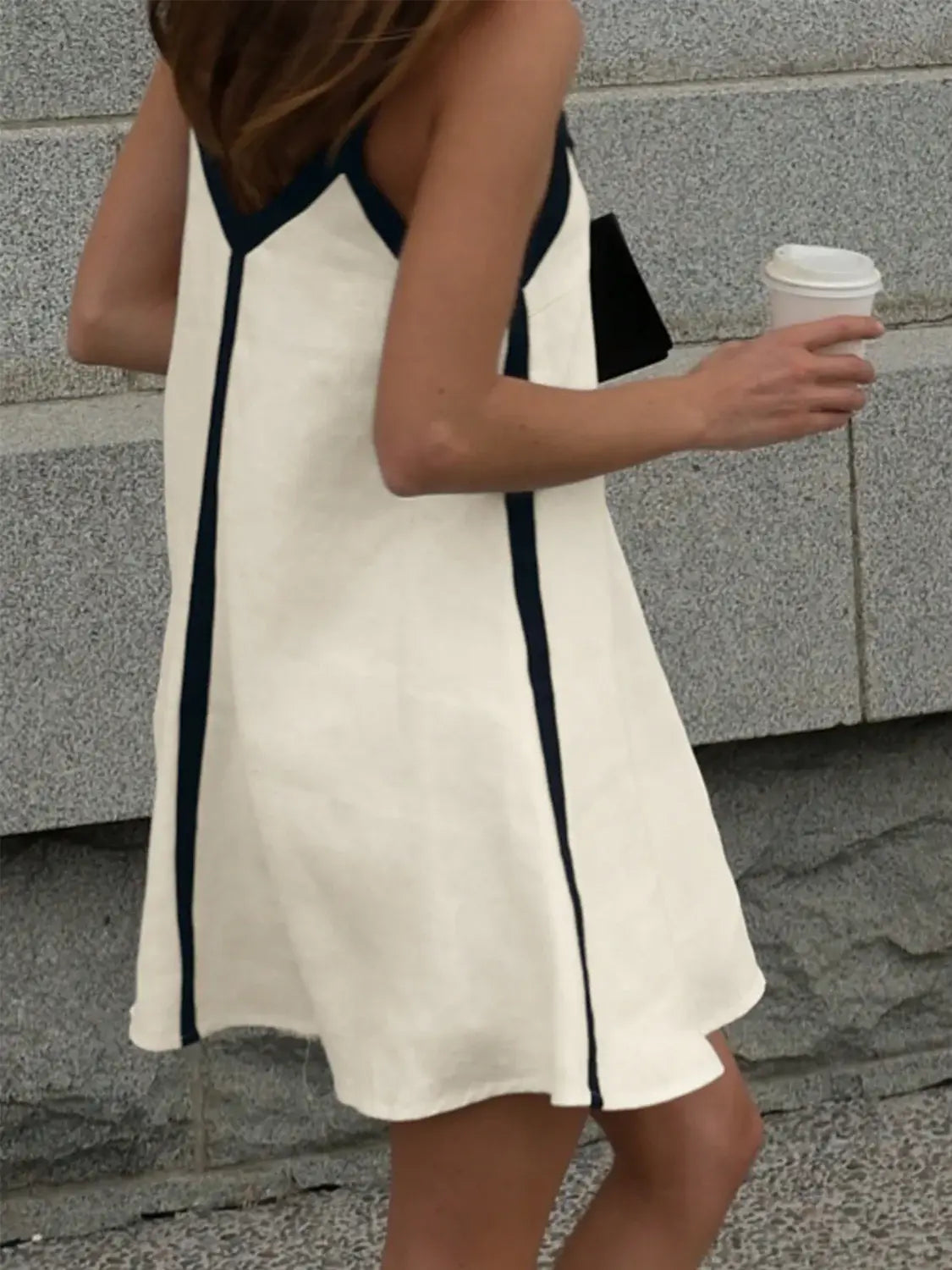 Contrast Trim V-Neck Mini Cami Dress - Trendsi - Flyclothing LLC