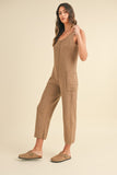 MABLE Sleeveless Knit Crop Jumpsuit with Pockets - Trendsi