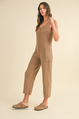 MABLE Sleeveless Knit Crop Jumpsuit with Pockets - Trendsi