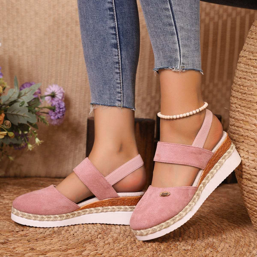 Round Toe Wedge Sandals - Trendsi - Flyclothing LLC