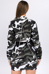 American Bazi Camouflage Cropped Jacket with Chains - Trendsi