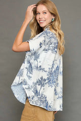 Umgee Full Size Two Tone Print Button Up Short Sleeve Shirt Plus Size - Trendsi - Flyclothing LLC