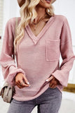 Devine Waffle-Knit V-Neck Long Sleeve Top - Trendsi