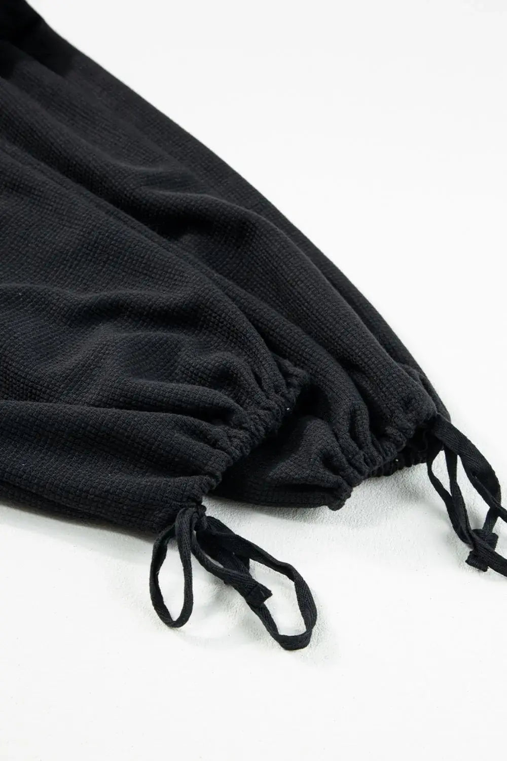 Knotted Straps Button Textured Drawstring Jumpsuit - Trendsi - Flyclothing LLC