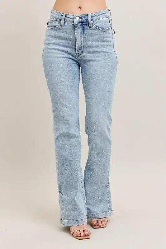 Judy Blue Full Size Tummy Control Vintage Wash Side Slit Slim Boot Jeans Plus Size - Trendsi - Flyclothing LLC