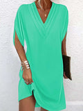 Full Size V-Neck Slit Sleeve Mini Dress Plus Size - Trendsi - Flyclothing LLC