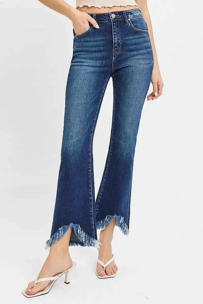 RISEN Full Size High Rise Crop Bootcut Fray Hem Jeans Plus Size - Trendsi - Flyclothing LLC