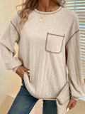 Mandy Contrast Stitching Round Neck Long Sleeve T-Shirt - Trendsi - Flyclothing LLC