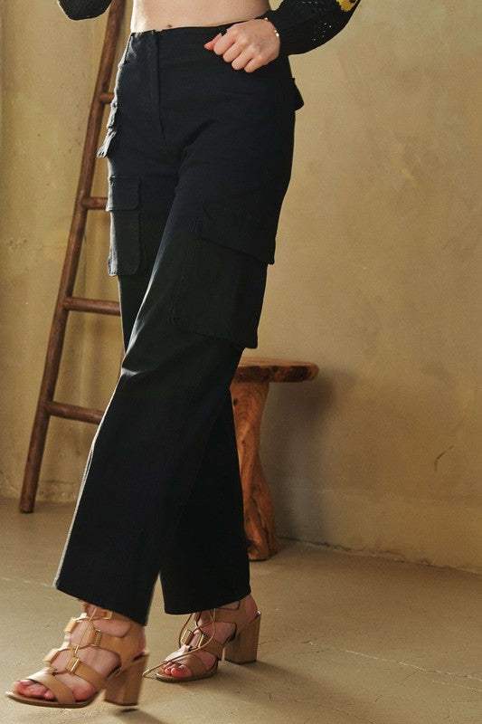 Davi & Dani Flap Pocket Mid Rise Cargo Pants - Trendsi - Flyclothing LLC