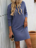 Striped Round Neck Long Sleeve Mini Dress - Trendsi - Flyclothing LLC
