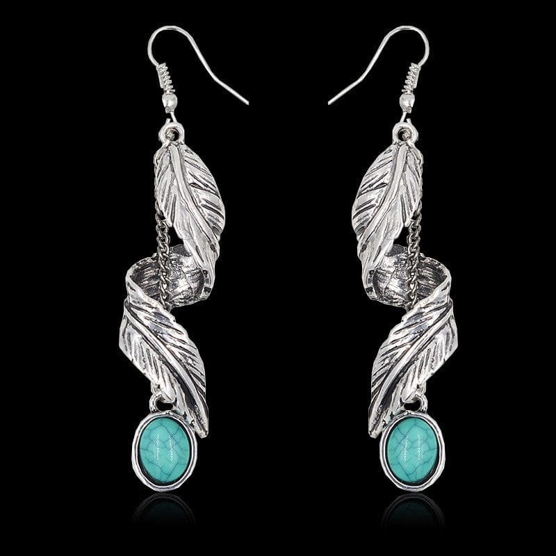 Alloy Leaf Artificial Turquoise Earrings - Trendsi