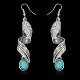 Alloy Leaf Artificial Turquoise Earrings - Trendsi - Flyclothing LLC