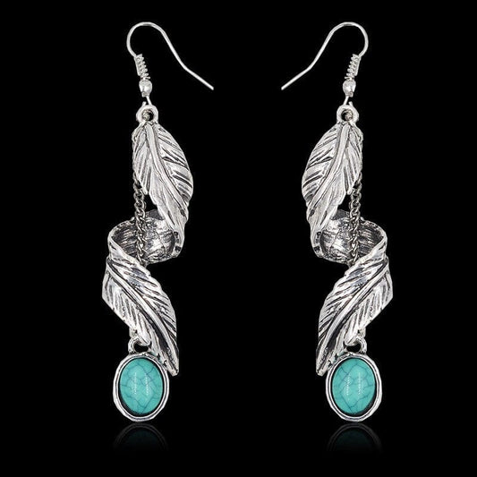 Alloy Leaf Artificial Turquoise Earrings - Trendsi