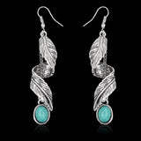 Alloy Leaf Artificial Turquoise Earrings - Trendsi