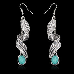 Alloy Leaf Artificial Turquoise Earrings - Trendsi