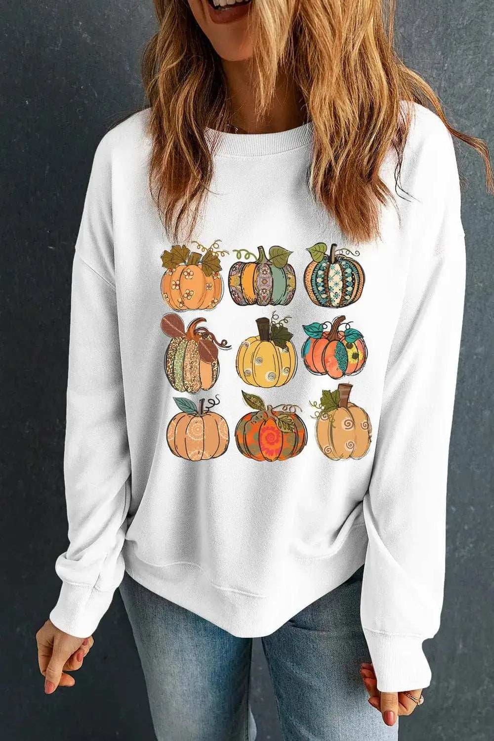 Pumpkin Graphic Long Sleeve Sweatshirt - Trendsi - Flyclothing LLC