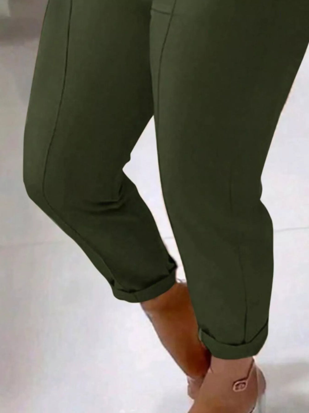 High Waist Belted Slim Fit Ankle Pants - Trendsi - Flyclothing LLC