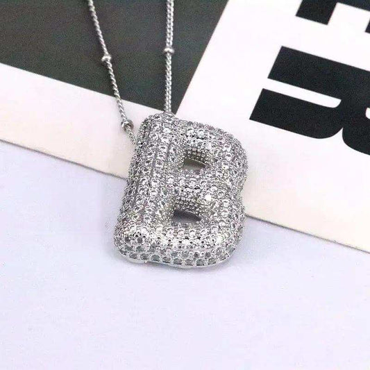 Copper Inlaid Zircon Letter Pendant Necklace - Trendsi - Flyclothing LLC