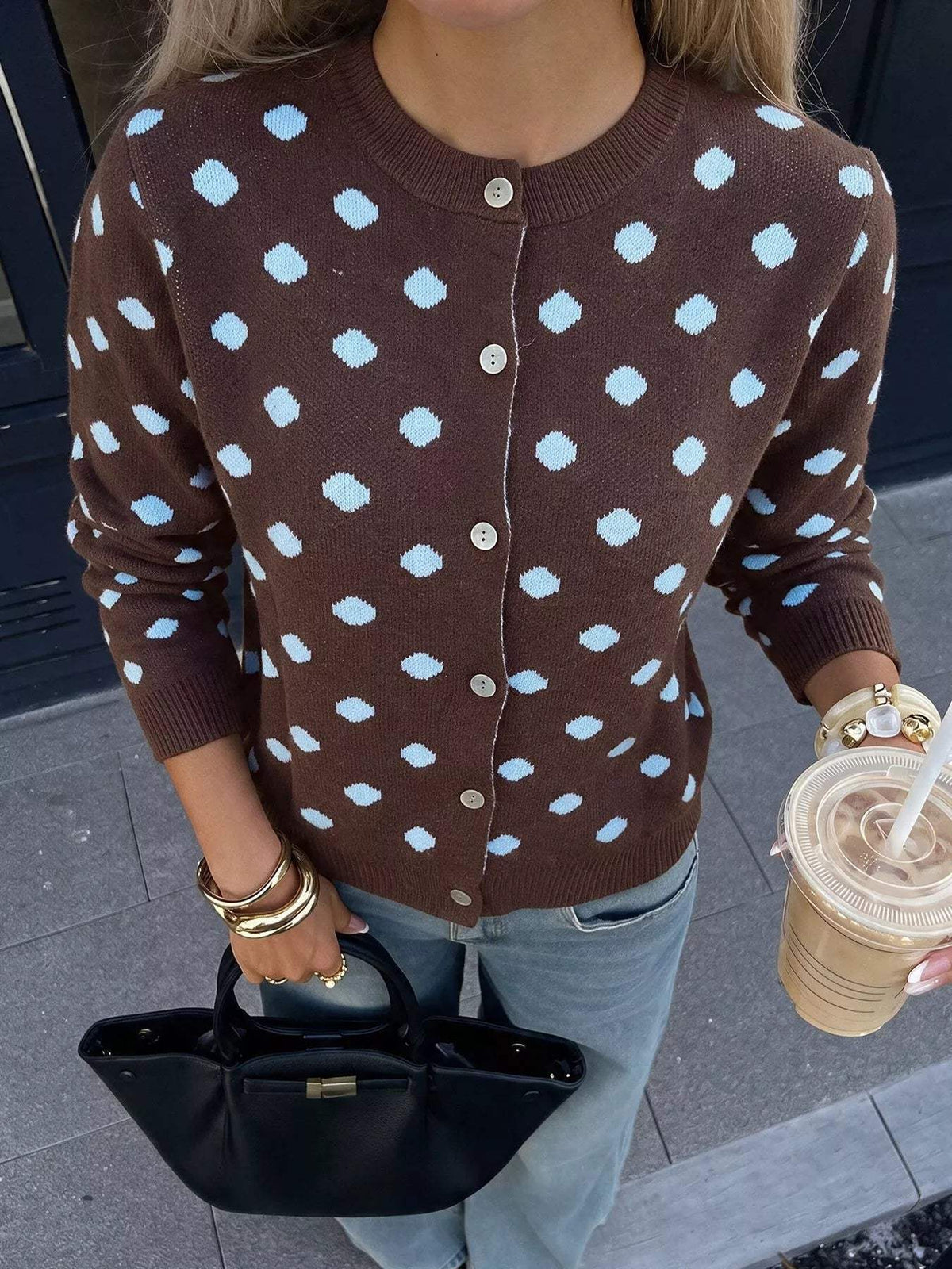 Polka Dot Button Up Cardigan - Trendsi - Flyclothing LLC