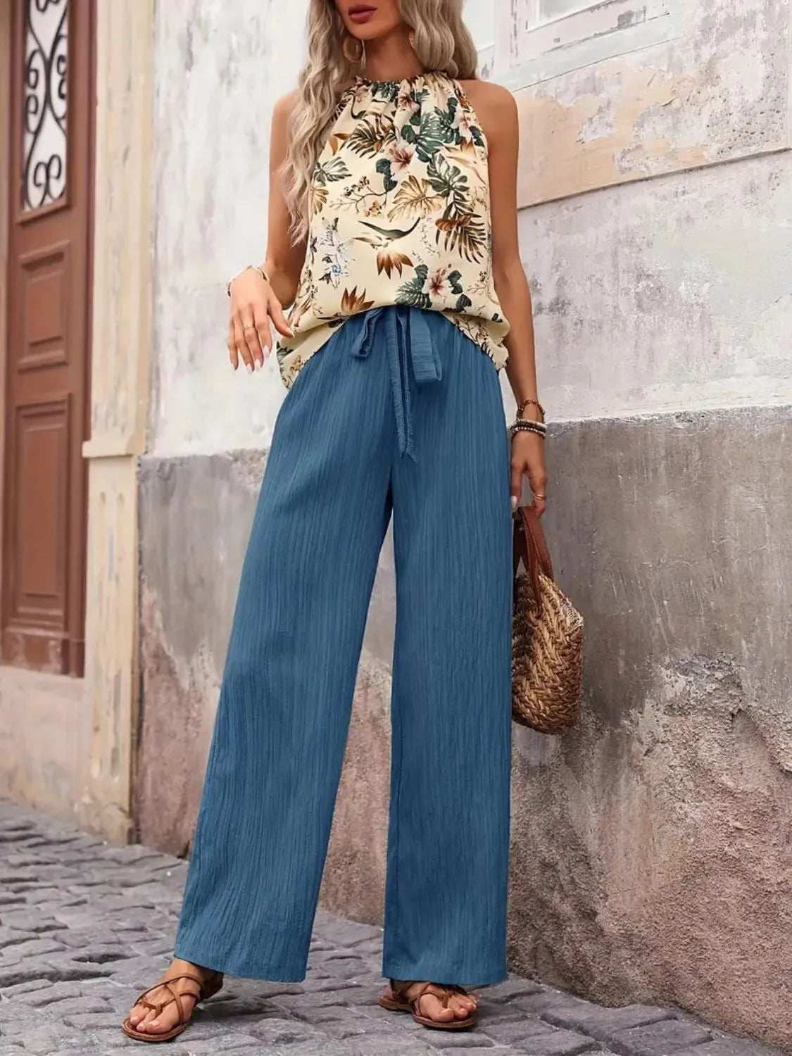 Printed Tank Top and Wide Leg Pants Set - Trendsi - Flyclothing LLC