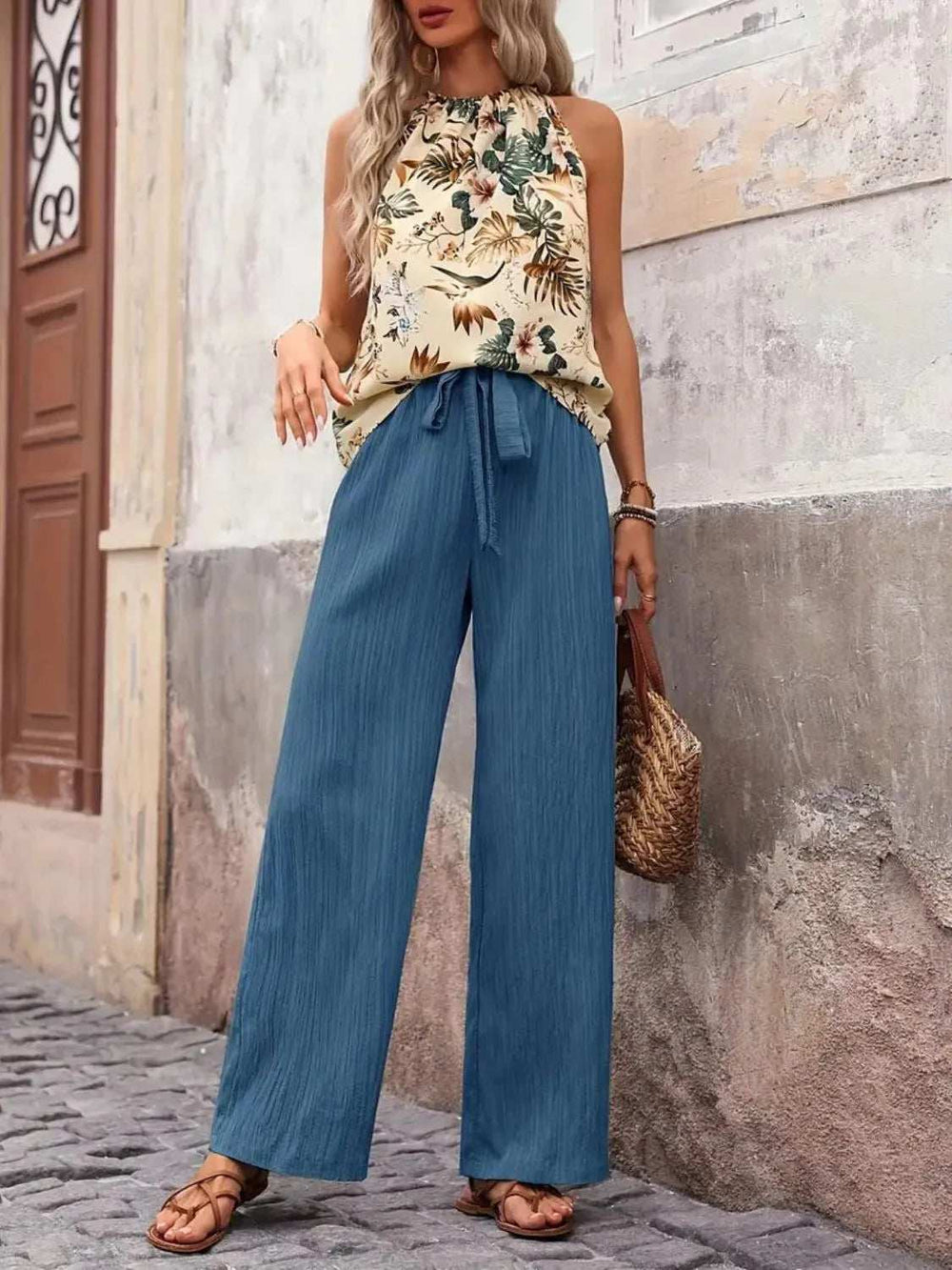 Printed Tank Top and Wide Leg Pants Set - Trendsi - Flyclothing LLC