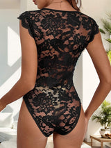 V-Neck Lace Bodysuit - Trendsi - Flyclothing LLC