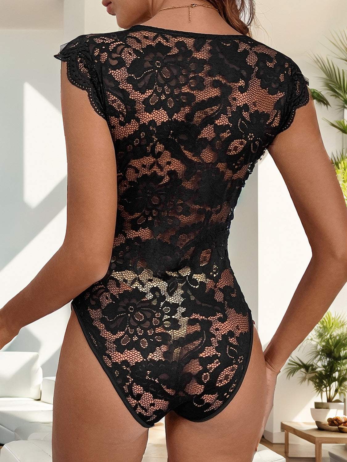 V-Neck Lace Bodysuit - Trendsi - Flyclothing LLC