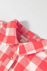 Plaid Collared Neck Long Sleeve Shirt Dress - Trendsi - Flyclothing LLC