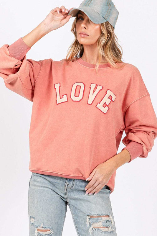 SAGE + FIG LOVE Path Applique Drop Shoulder Sweatshirt - Trendsi - Flyclothing LLC