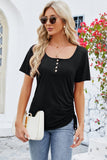 Ruched Square Neck Short Sleeve T-Shirt - Trendsi