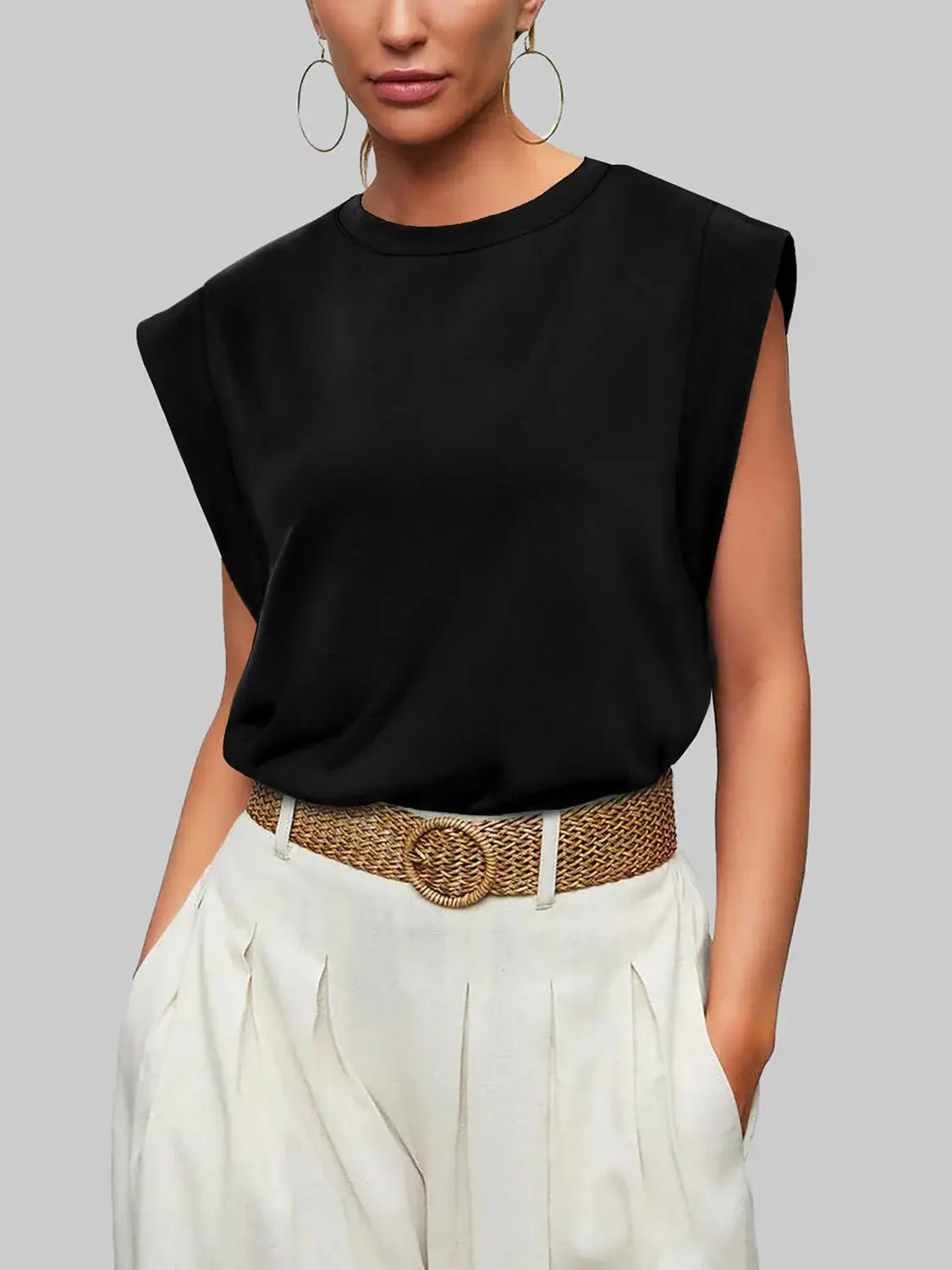 Florira Round Neck Cap Sleeve T-Shirt - Trendsi - Flyclothing LLC