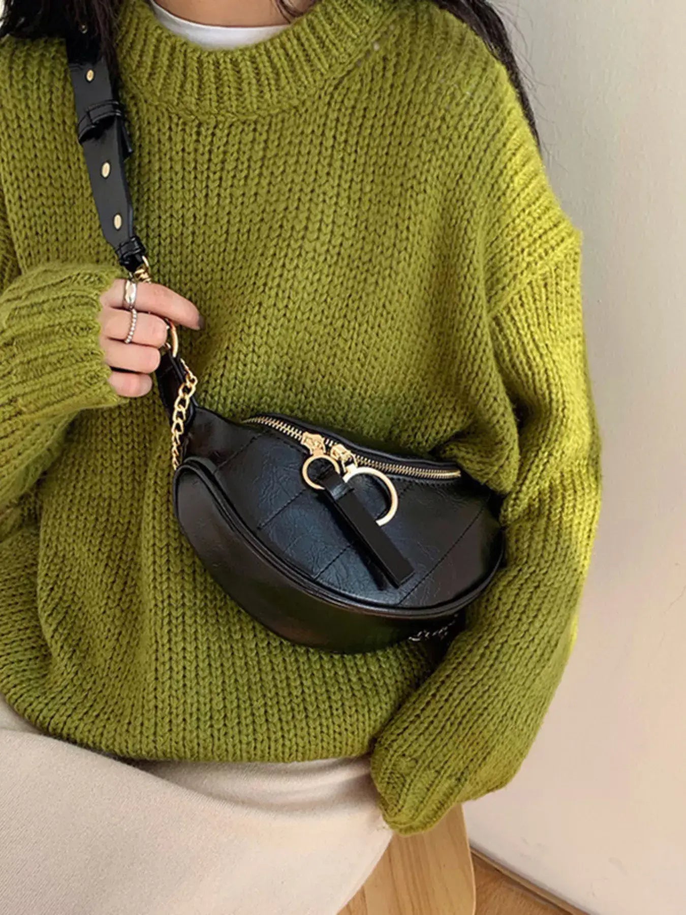 Chain Decor Crescent Crossbody Bag - Trendsi - Flyclothing LLC
