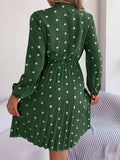 Polka Dot Tie Neck Pleated Dress - Trendsi - Flyclothing LLC