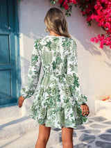Full Size Floral Print V-Neck Long Sleeve Ruffle Hem Mini Dress Plus Size - Trendsi - Flyclothing LLC