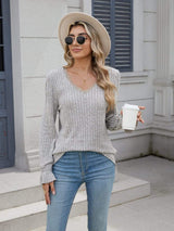Lace Detail V-Neck Long Sleeve T-Shirt - Trendsi - Flyclothing LLC