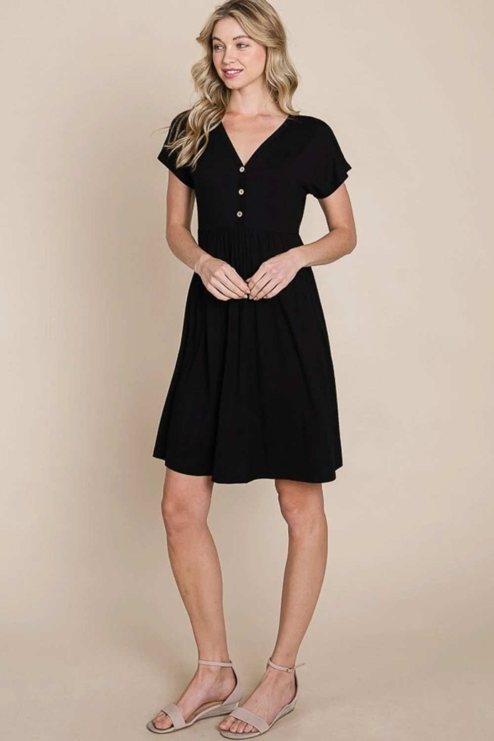 BOMBOM V-Neck Short Sleeve Dress - Trendsi - Flyclothing LLC