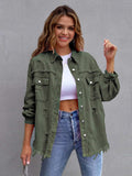 Distressed Drop Shoulder Denim Jacket - Trendsi - Flyclothing LLC