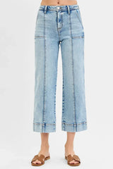 RISEN Full Size High Rise Crop Wide Front Seam Detailed Jeans Plus Size - Trendsi - Flyclothing LLC