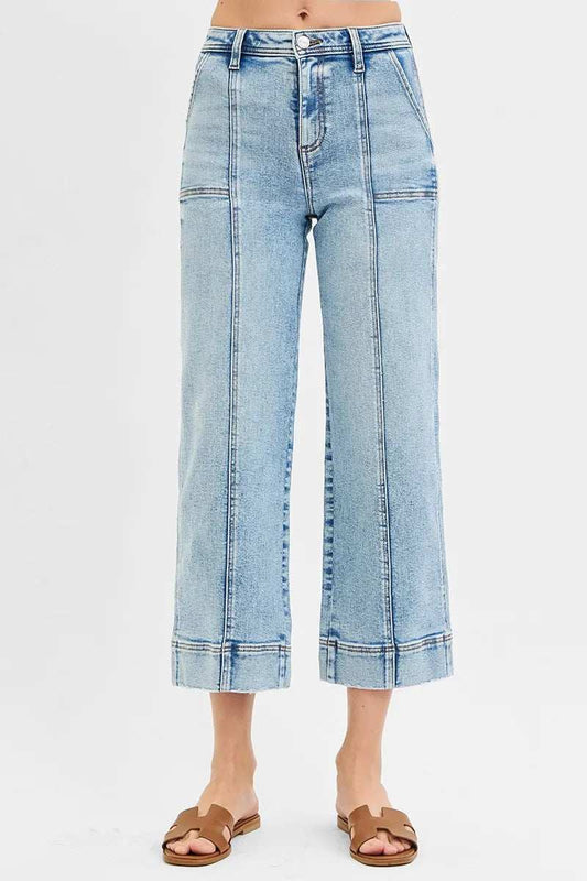RISEN Full Size High Rise Crop Wide Front Seam Detailed Jeans Plus Size - Trendsi - Flyclothing LLC