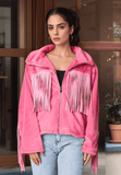 Fringed Zip Up Fleece Jacket - Trendsi - Flyclothing LLC