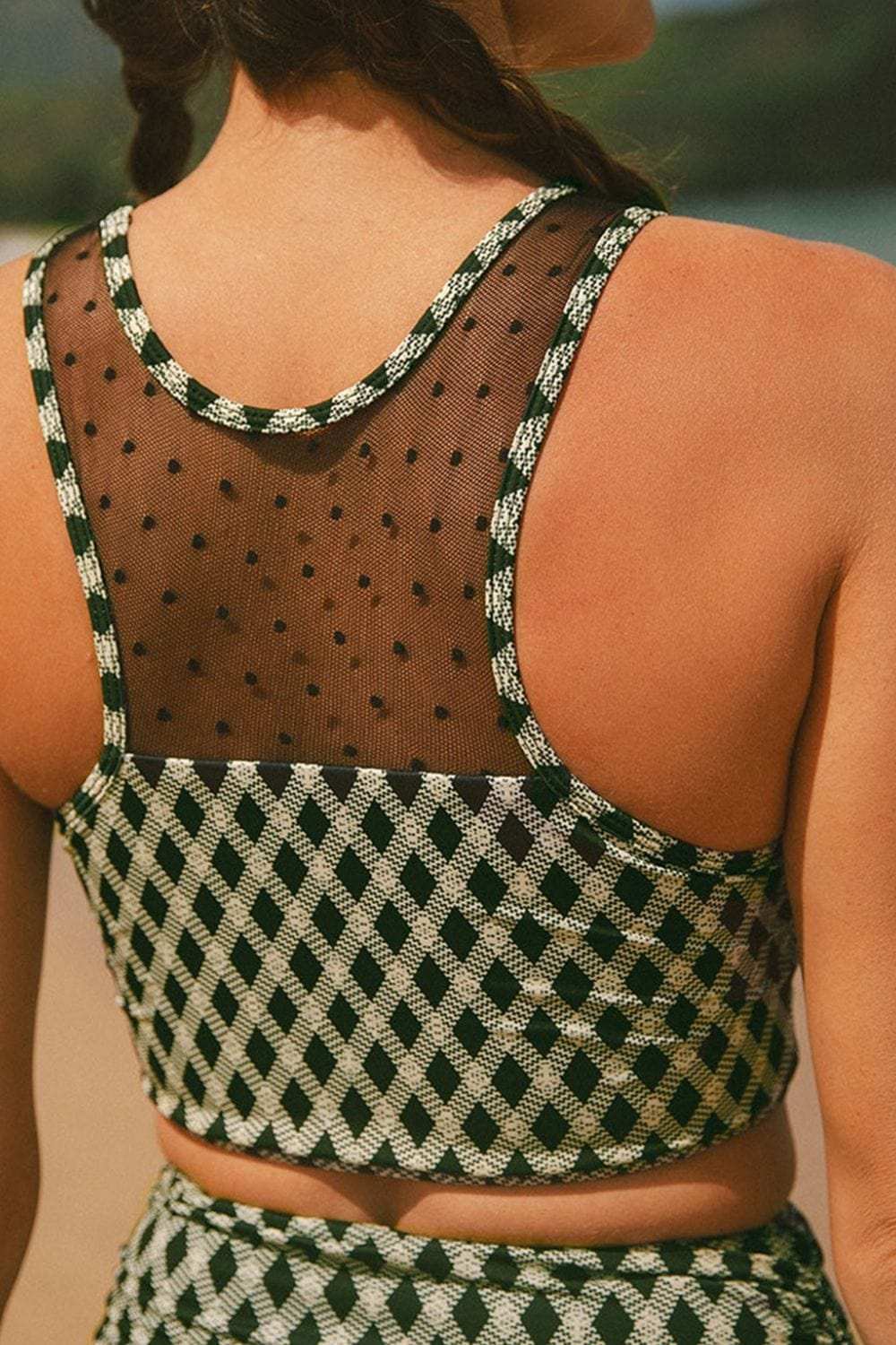 Dotted Mesh Plaid Patchwork High Waisted Swim Set - Trendsi - Flyclothing LLC