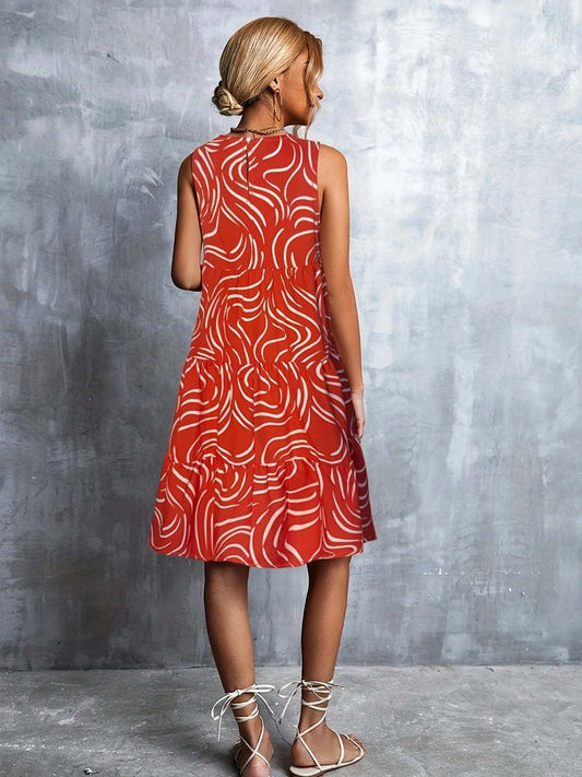 Printed Round Neck Sleeveless Dress - Trendsi - Flyclothing LLC