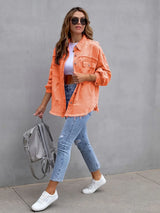 Distressed Drop Shoulder Denim Jacket - Trendsi - Flyclothing LLC