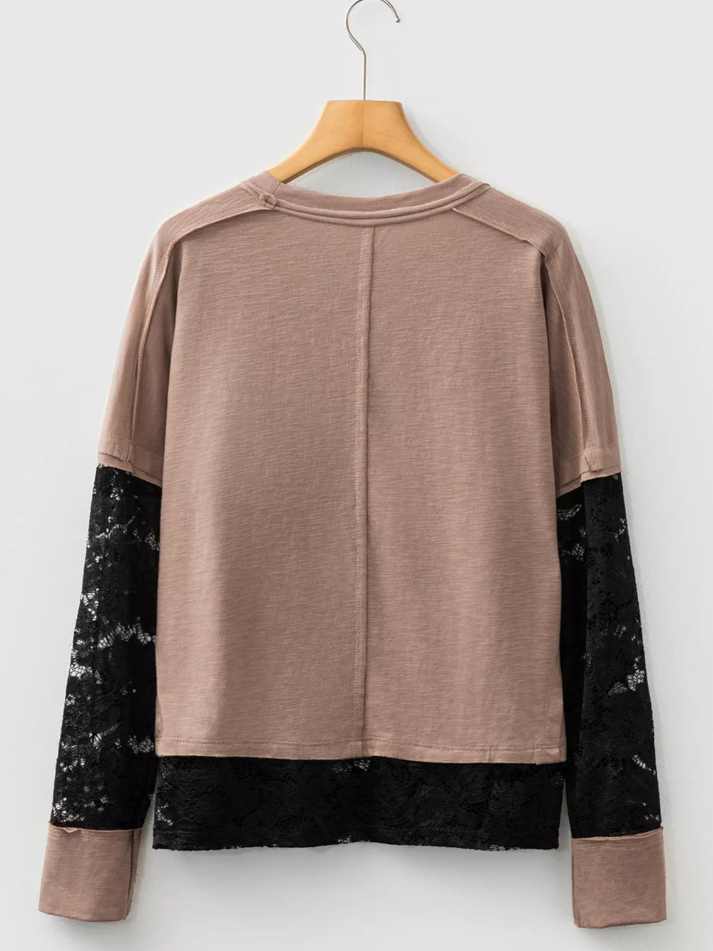 Sheer Lace Patchwork Casual Long Sleeve Tee - Trendsi - Flyclothing LLC